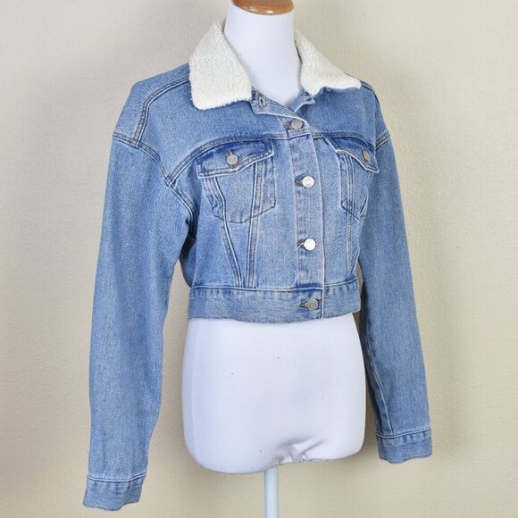 PacSun Sherpa Collar Cropped Trucker Jacket XS - Picture 6 of 8